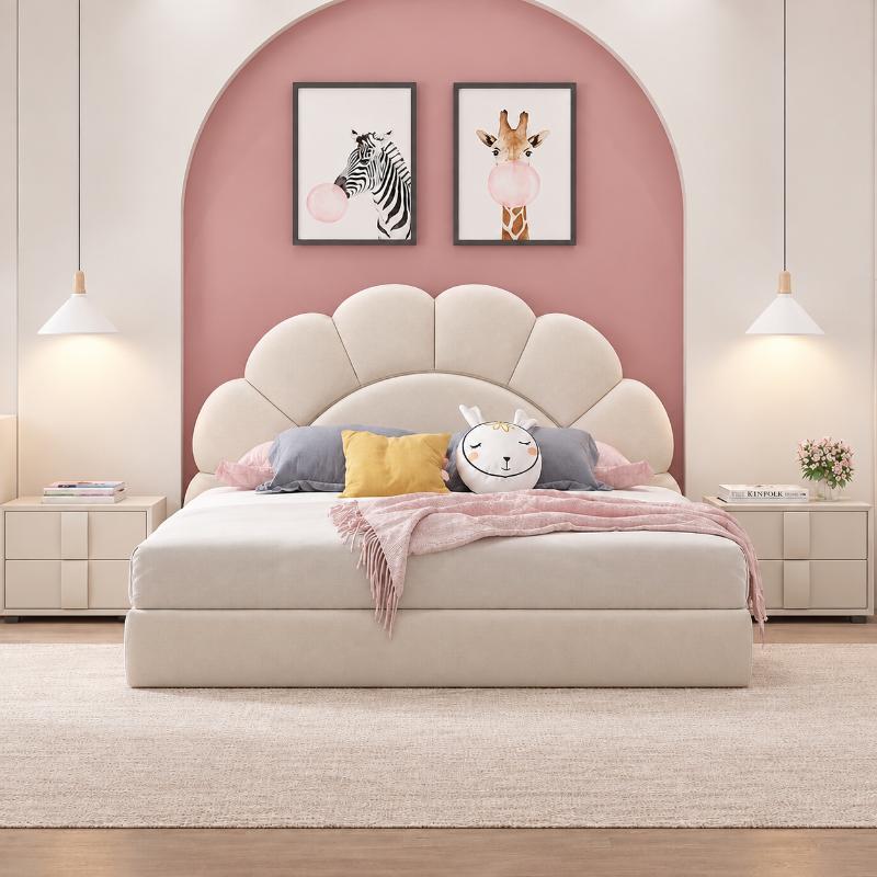 Scalloped Kids Bed, 120 cm, Off-white - KM-EG118-100