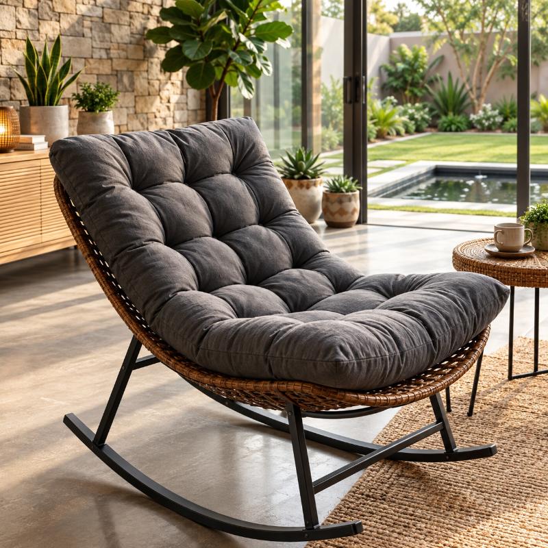 Rocking Chair, 65 cm, Black/Brown/Grey - KM-EG110-66